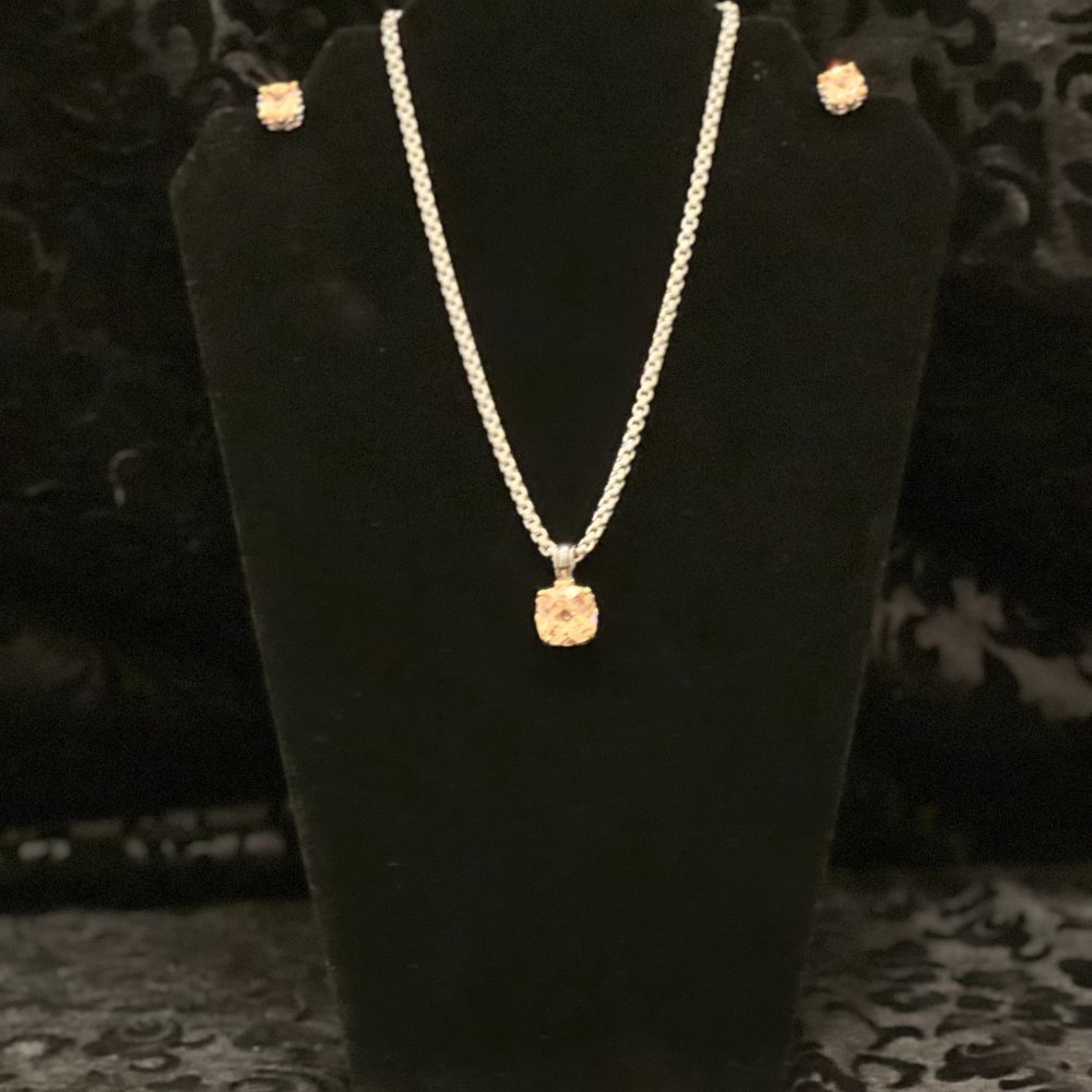 Rhodium Cable & Pale Topaz Necklace, Earrings & Bangle Bracelet *New never worn